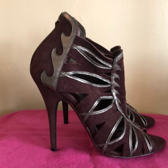 Etro Merlot & Silver Peep Toe Heel Sz39 - Picture 3 of 11